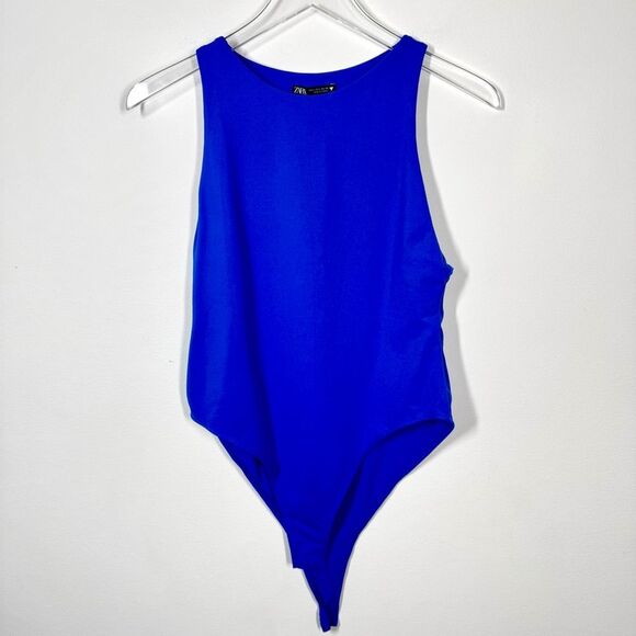 Zara Women’s Size Large Royal Blue Halter Neck Seamless Snap Closure Bodysuit - Picture 10 of 10